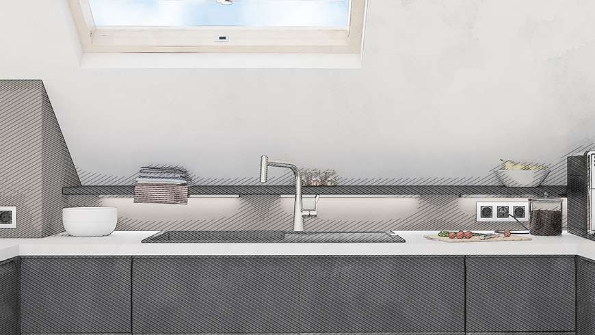 Une cuisine atypique sous les toits