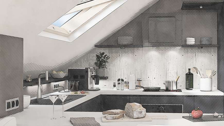 Une cuisine atypique sous les toits