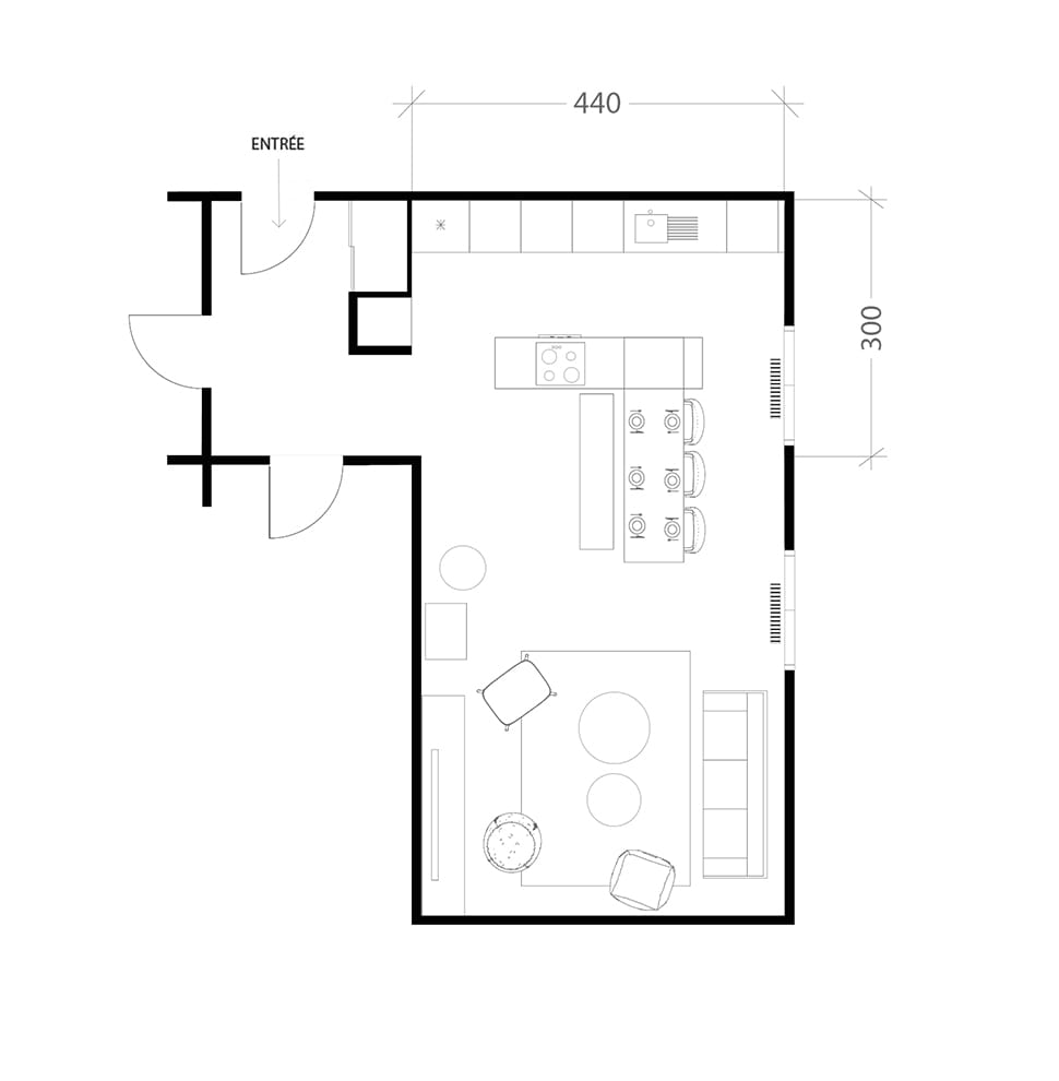 Cuisine familiale de 15m², plan après