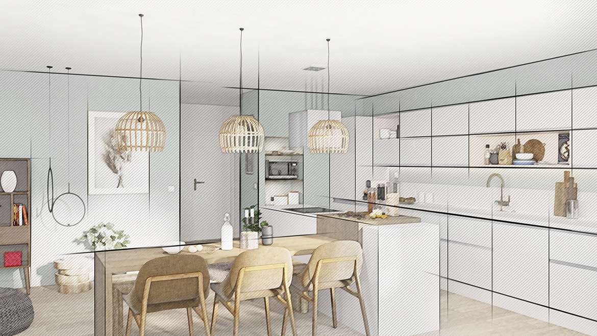 Cuisine familiale de 15m², vue générale
