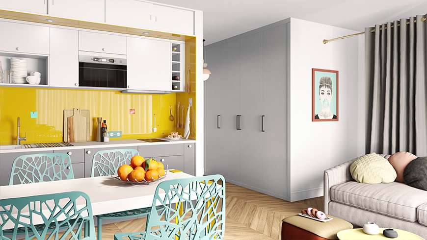 Une cuisine intégrée pop