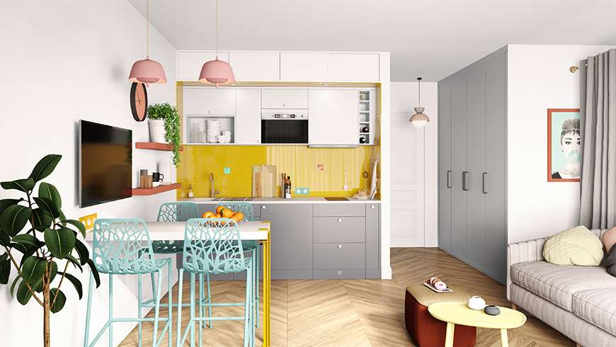 Une cuisine intégrée pop