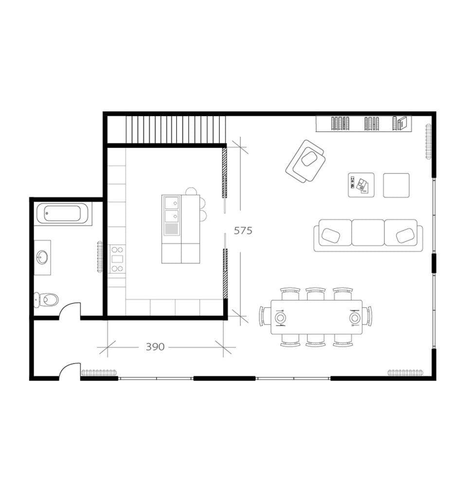 Cuisine loft, plan après