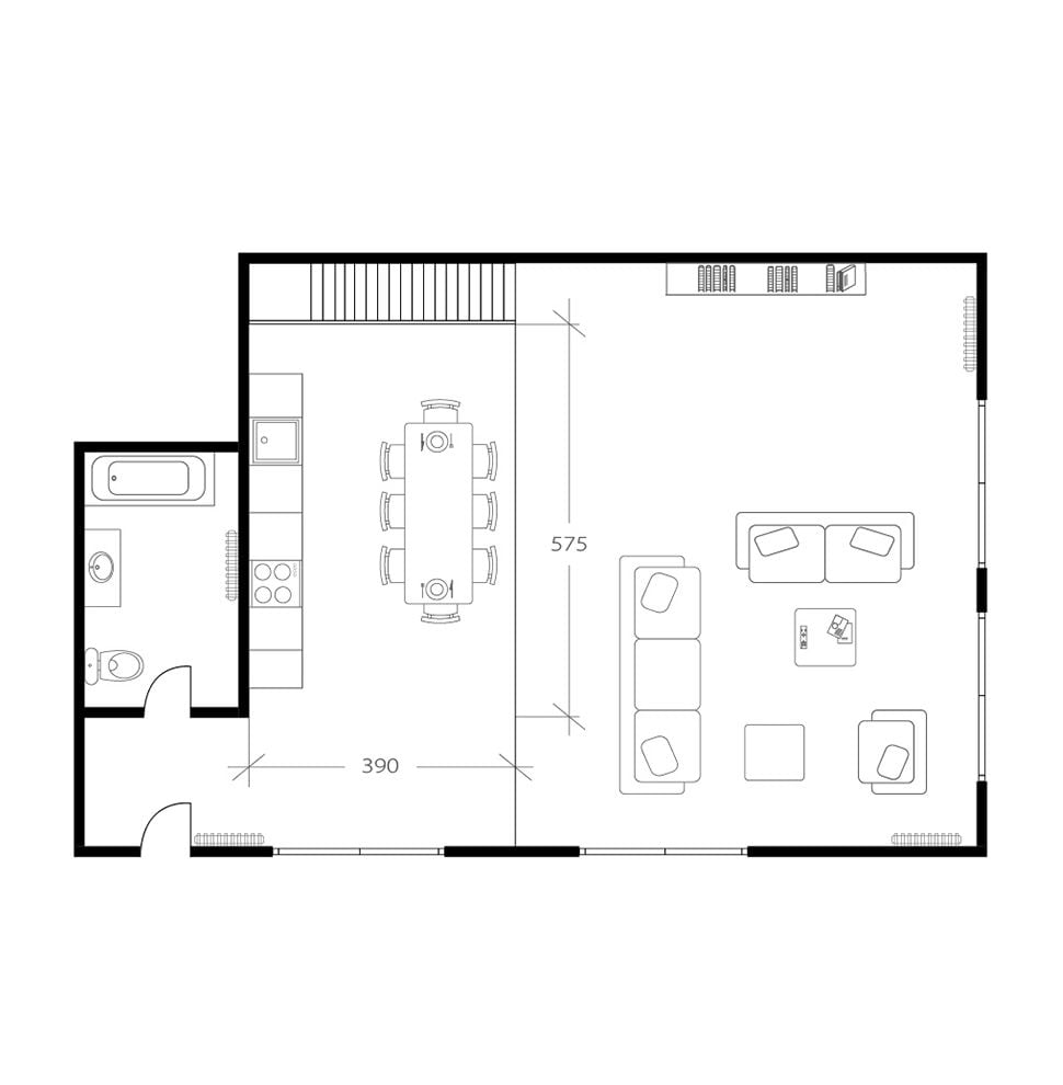 Cuisine loft, plan avant