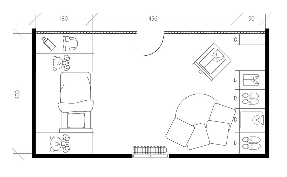 Chambre et salle de jeu pour fille, plan