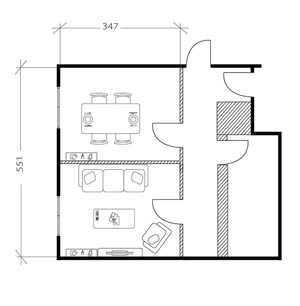 Salon industriel, plan avant
