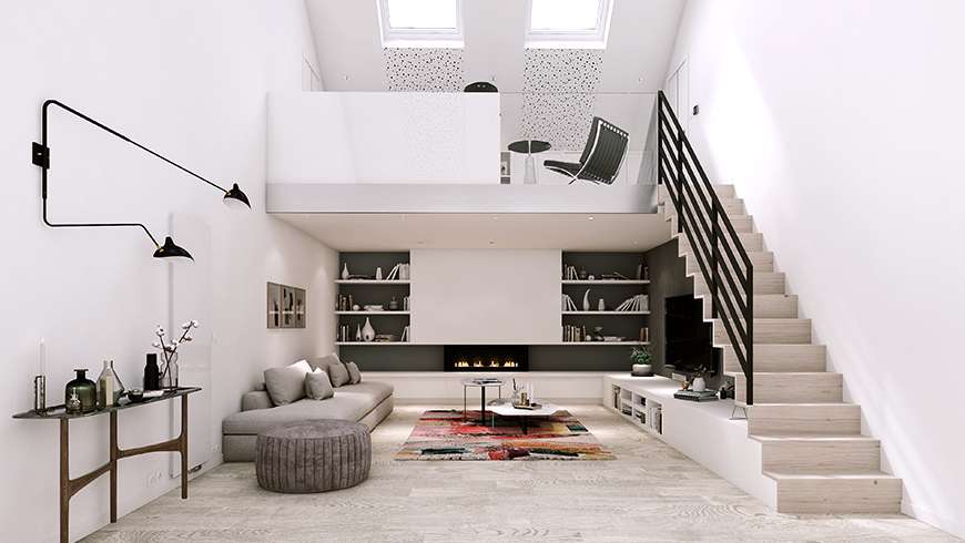 Un bureau en mezzanine dans un salon