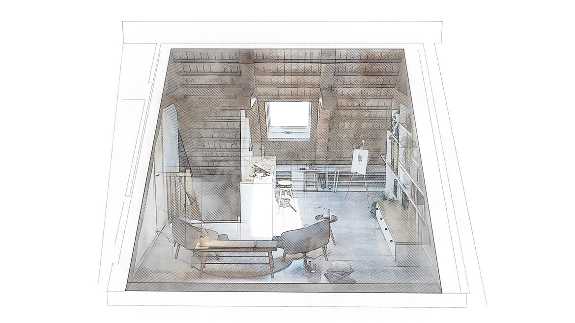 Salon de lecture et peinture scandinave, vue générale