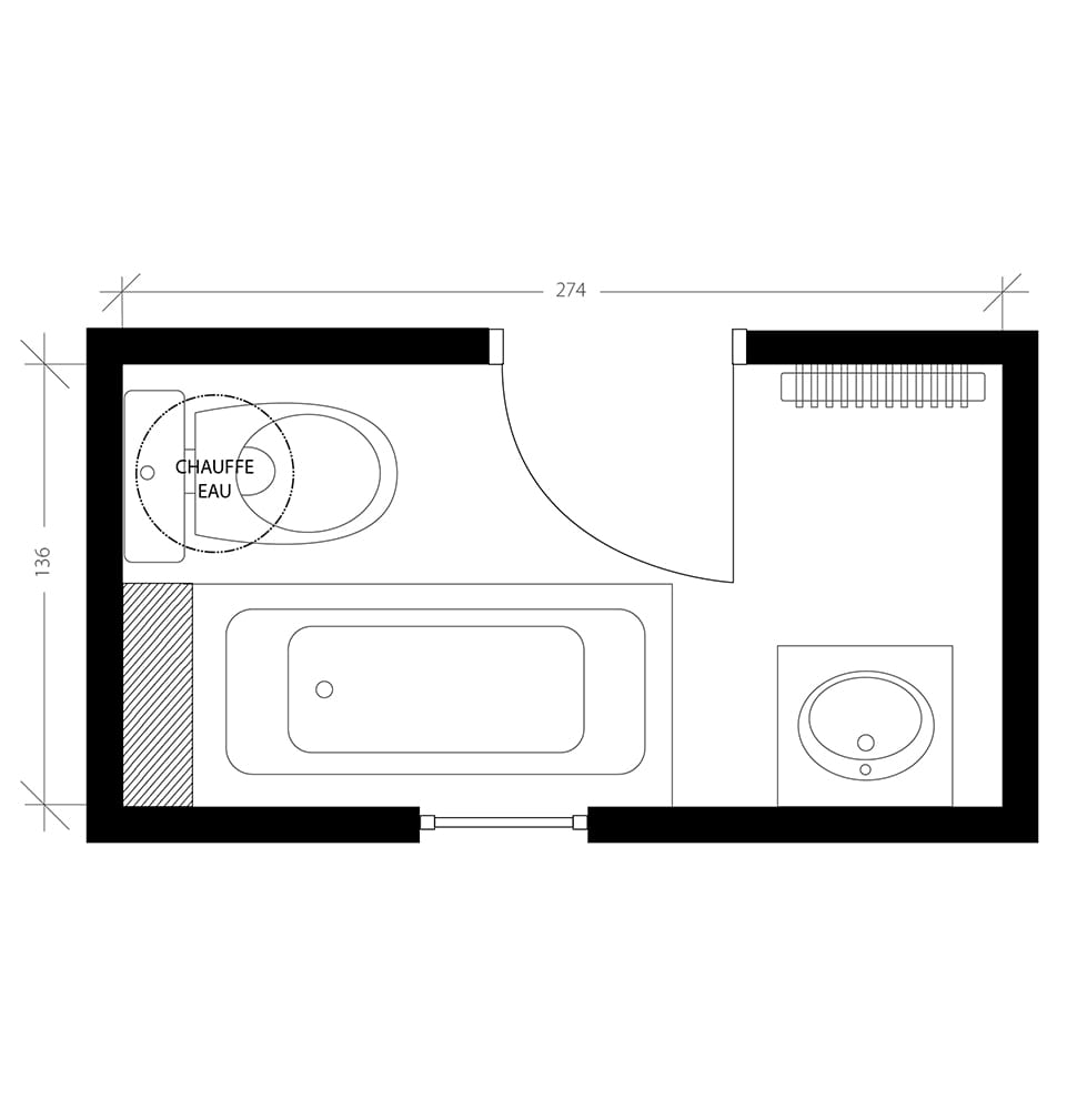 Salle de bain scandinave, plan avant