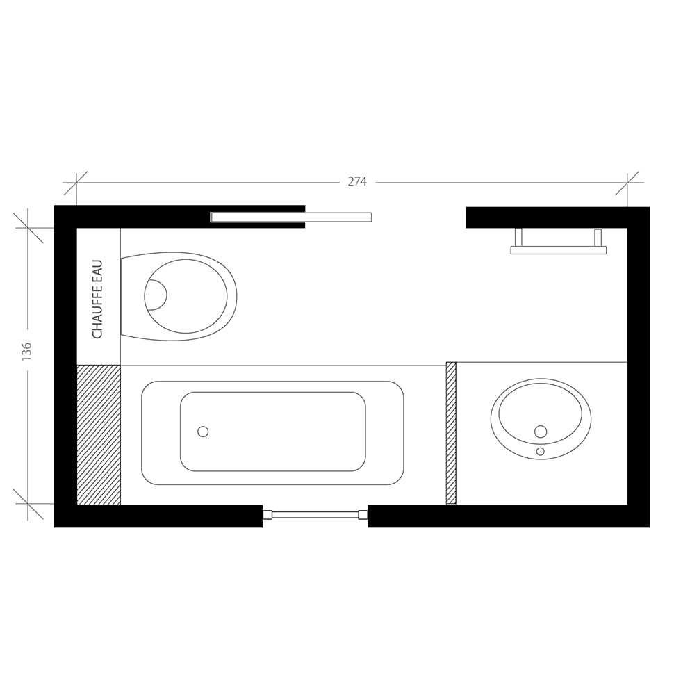 Salle de bain scandinave, plan après