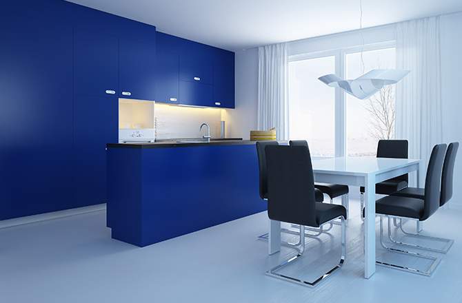 cuisine bleue et table