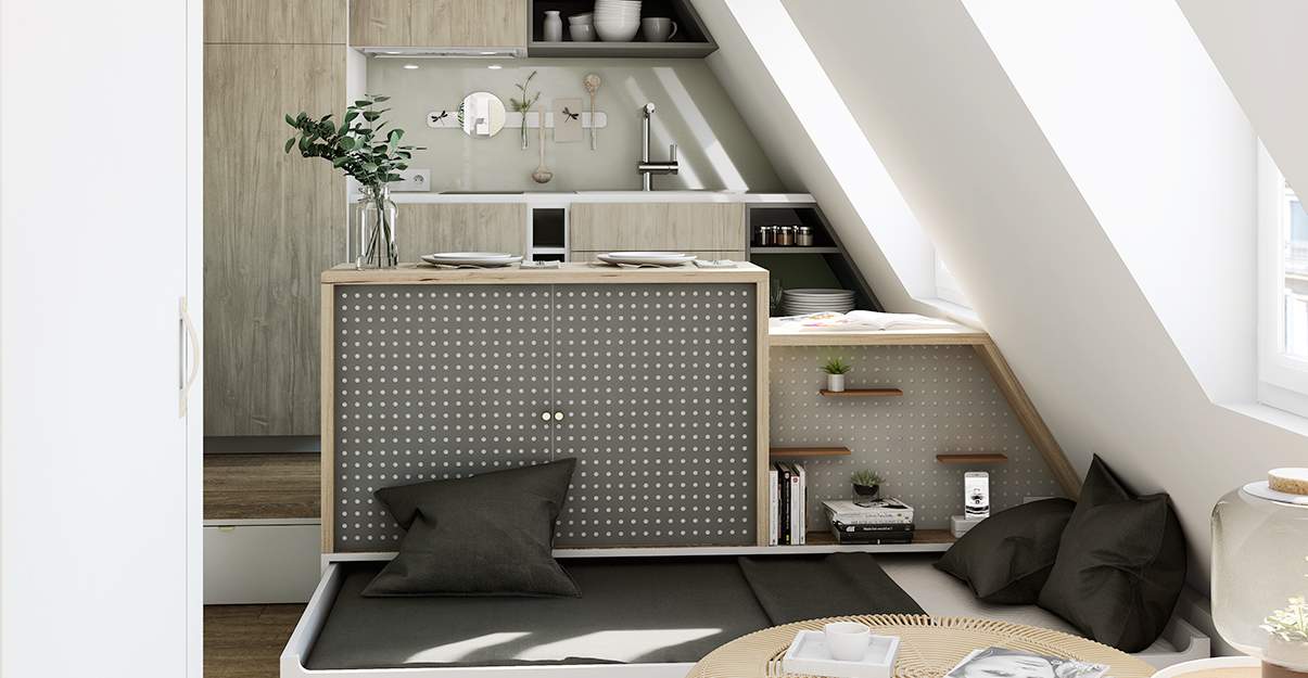 le lit sous estrade, astuce gain de place