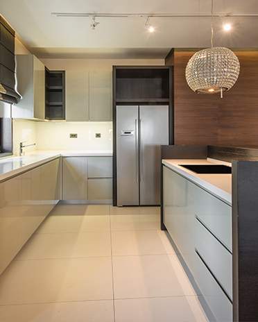 cuisine beige carrelage blanc