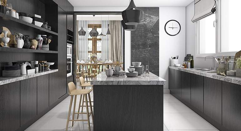 cuisine noire carrelage blanc