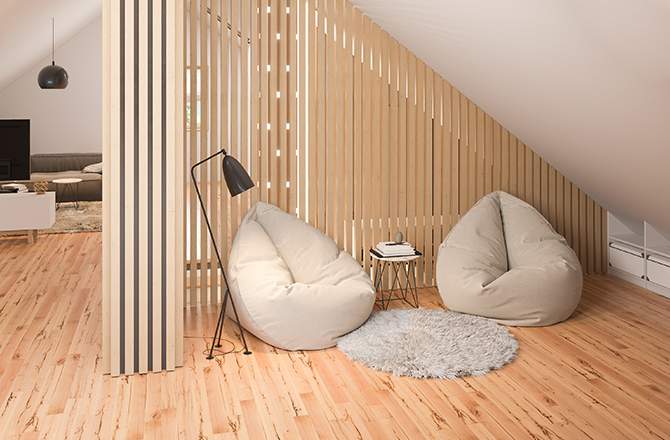 Décoration des combles : cloison légère et meubles bas