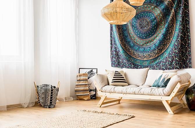 Décoration d’appartement : style hippie chic tenture déco