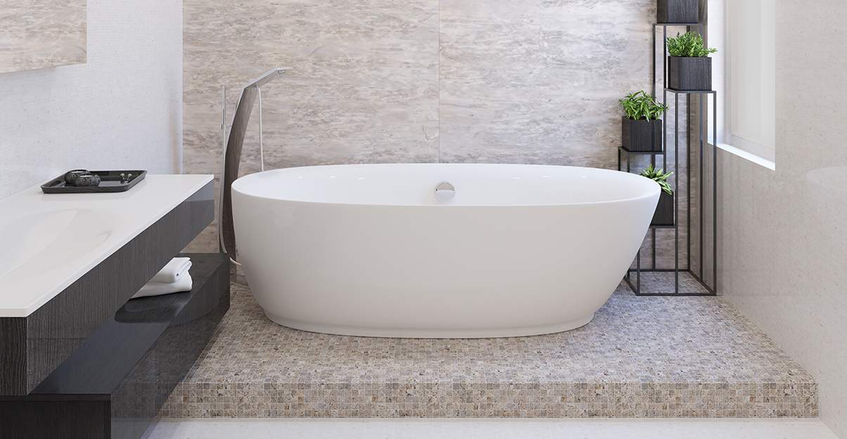 La baignoire îlot peut aussi s’appuyer à un mur