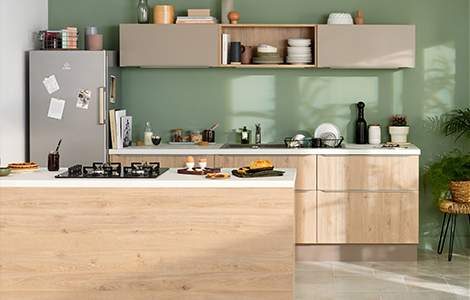 Cuisine ludique chêne naturel et cappuccino - Lapeyre