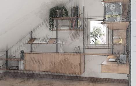 Bureau sous les combles : les cloisons