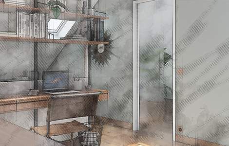 Bureau sous les combles : porte coulissante