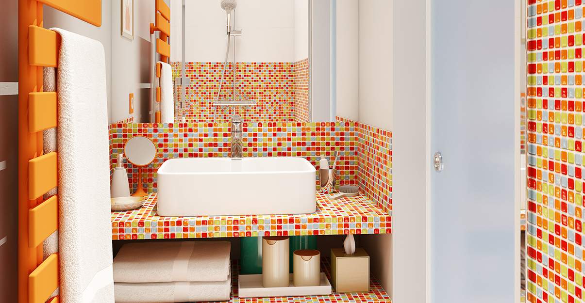 De la couleur dans une salle de bain sans fenêtre