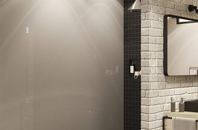 Un revêtement mural de douche en verre laqué