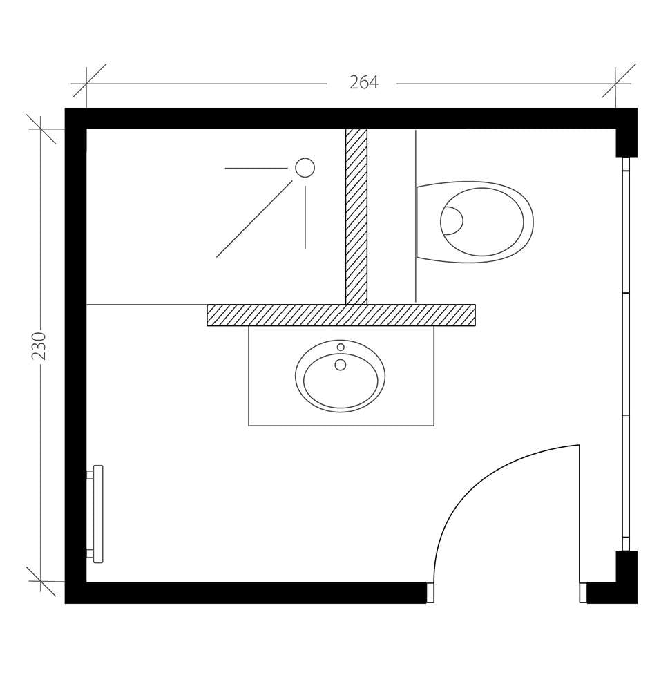 Salle de bain industrielle, plan après