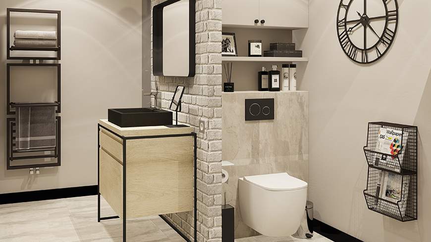 Une salle de bain industrielle