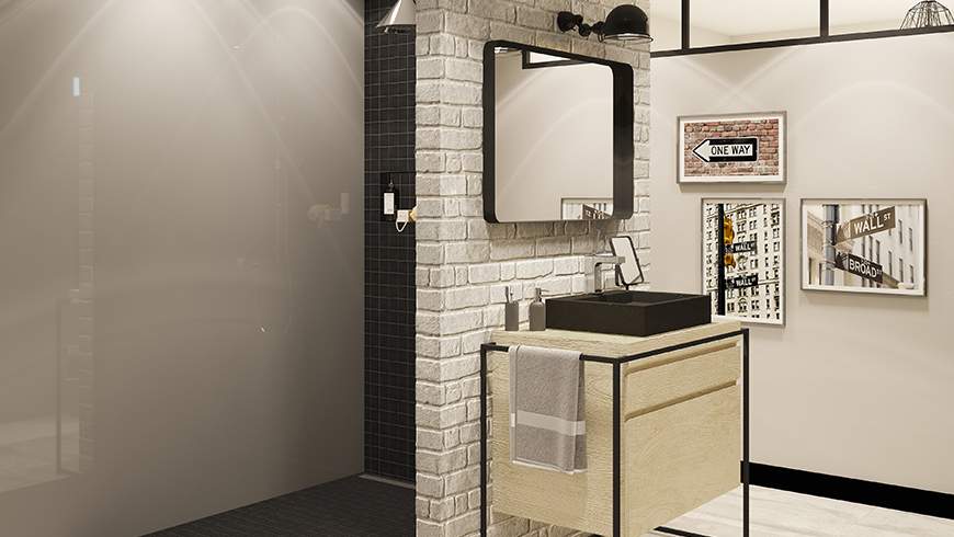 Une salle de bain industrielle