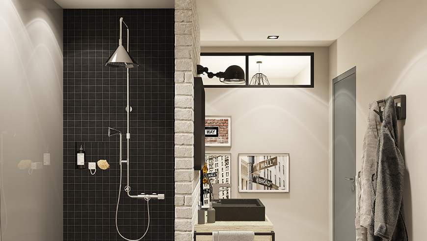 Une salle de bain industrielle