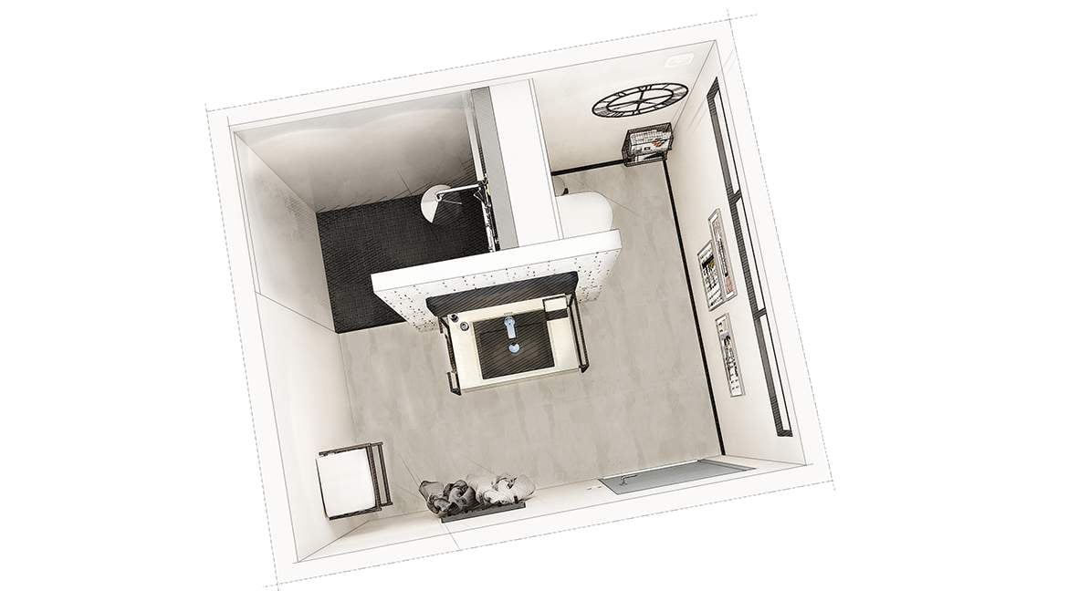 Salle de bain industrielle, vue générale