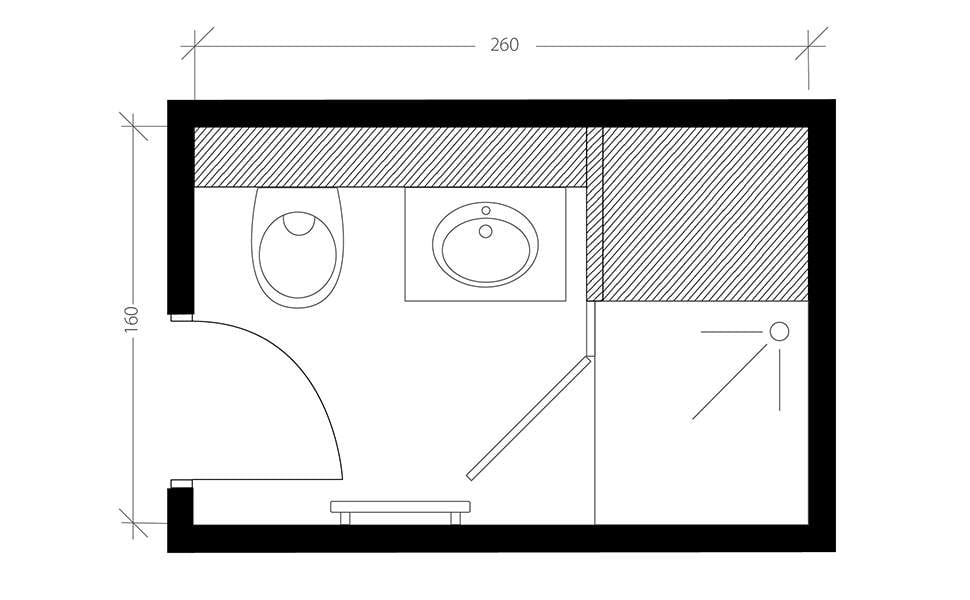 Salle de bain sous pente, plan après