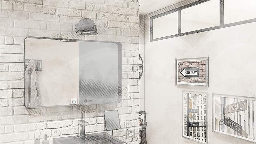 Une salle de bain industrielle