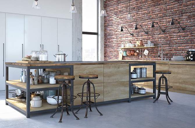 Style Industriel cuisine meuble mixte bois métal Saint-Gobain.fr