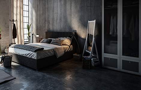 Le carrelage imité ici le métal oxydé