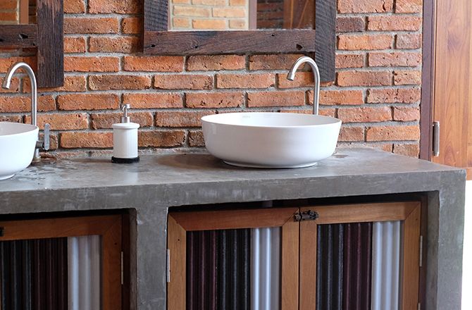 Mobilier salle de bain industrielle en béton ciré