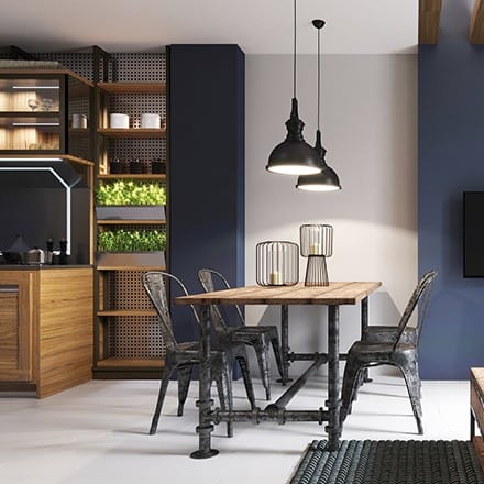 Bois et métal dans la cuisine