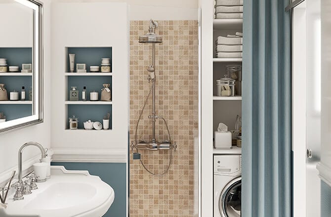 Coin buanderie dans une petite salle de bain