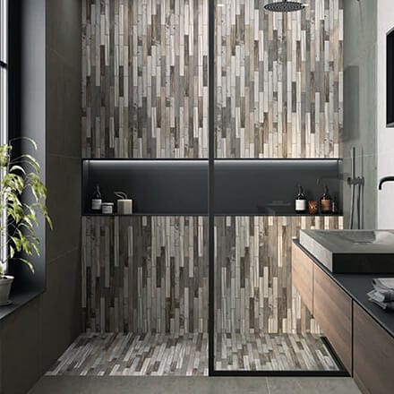 Douche italienne mosaïque bois délavé