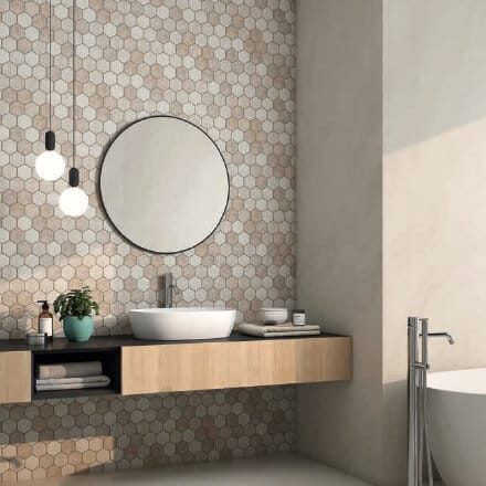 Salle de bain mosaïque beige douce