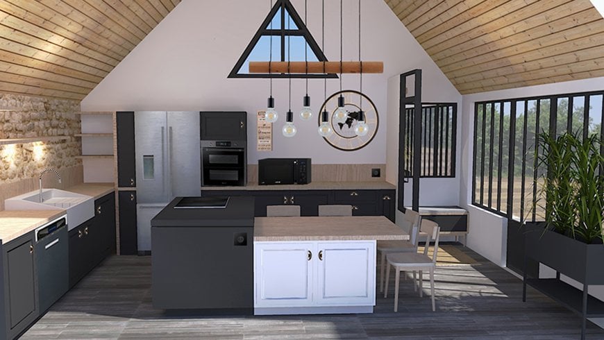 Une cuisine industrielle dans une ancienne grange