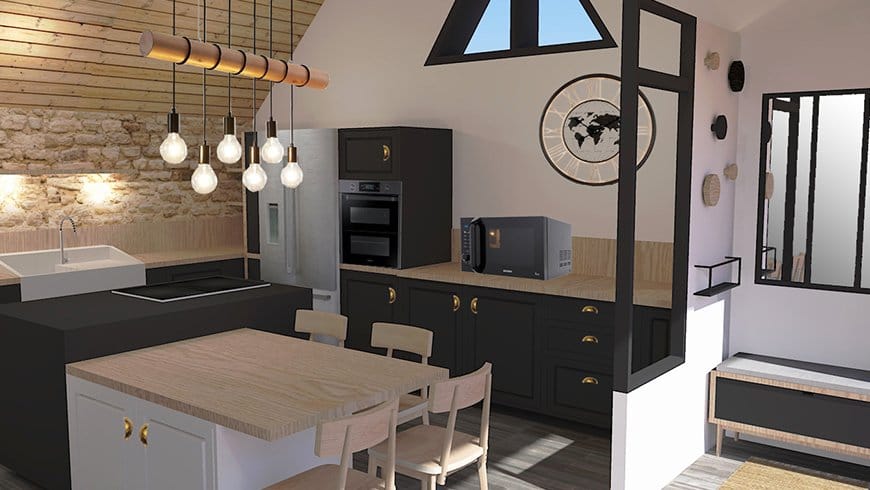 Une cuisine industrielle dans une ancienne grange