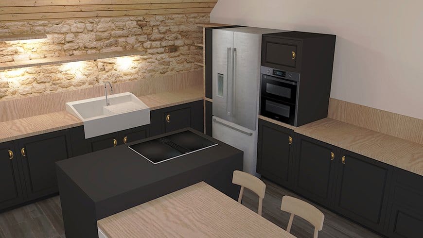 Une cuisine industrielle dans une ancienne grange