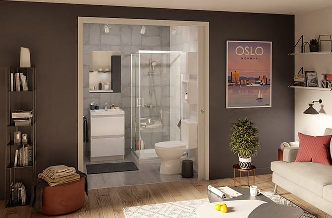 Salle de bain ouverte et porte à galandage