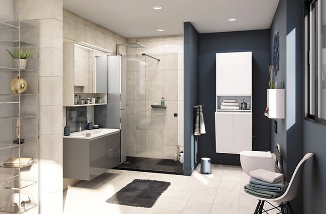 Salle de bain ouverte sol uniforme