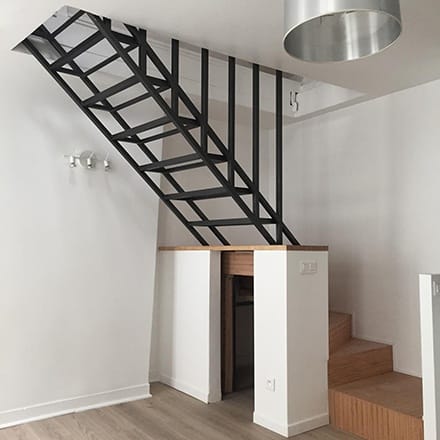 escalier quart tournant metal et bois