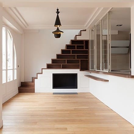 escalier quart tournant bois rangement intégrés