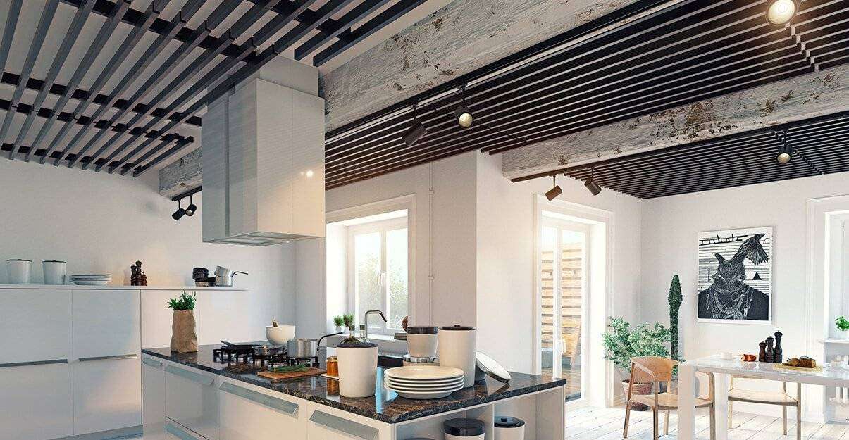 Habillez votre plafond à l’aide de poutres en bois.