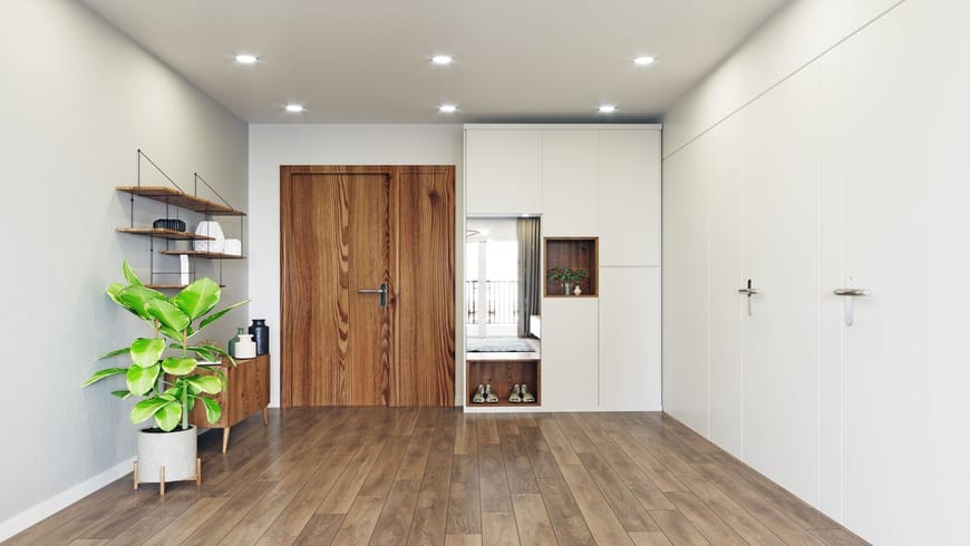 Une entrée lumineuse éclairée par des spots