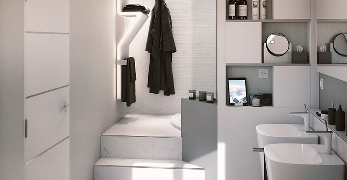 Une salle de bains contemporaine avec éléments en inox